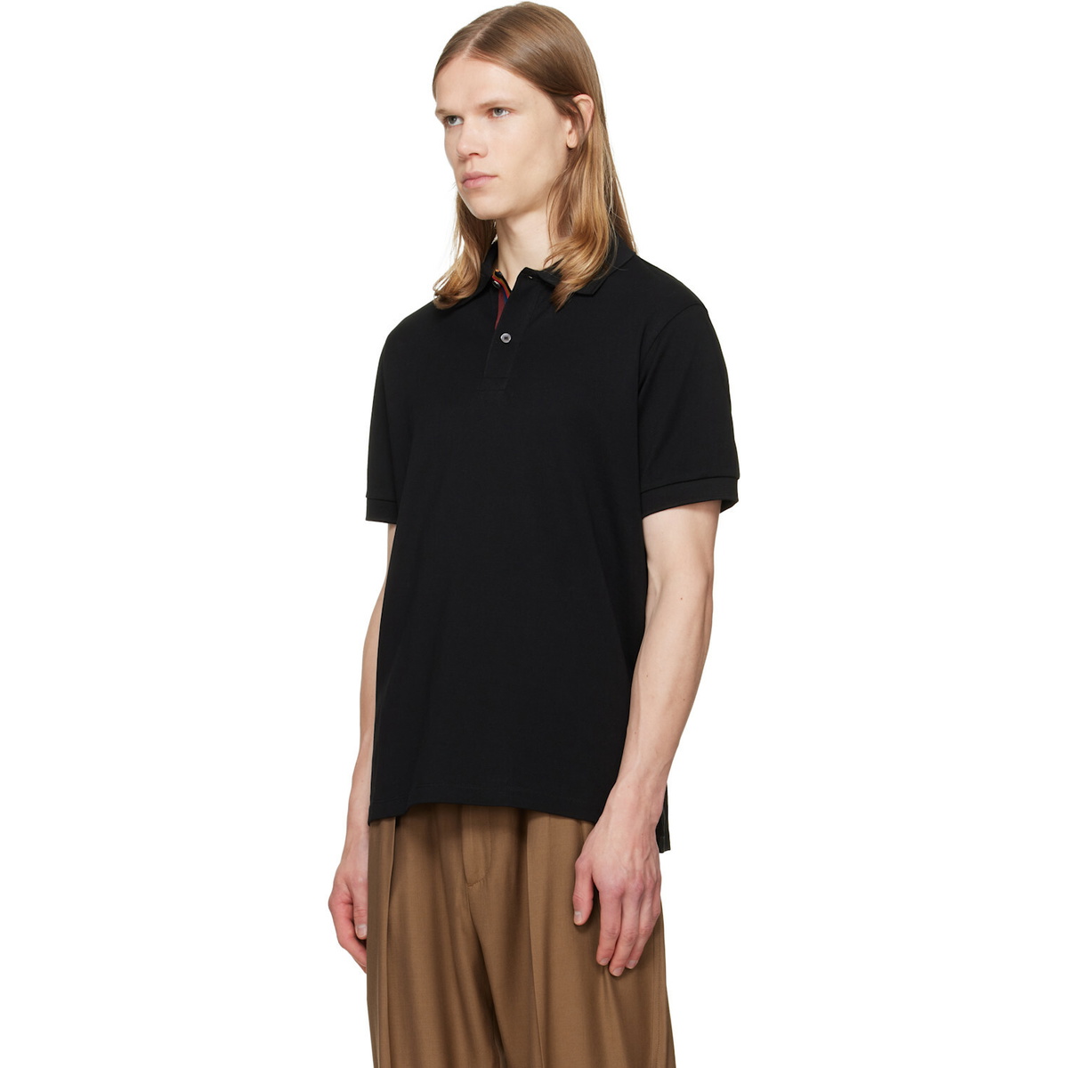 Paul Smith Black Cotton 'Artist Stripe' Placket Polo Shirt