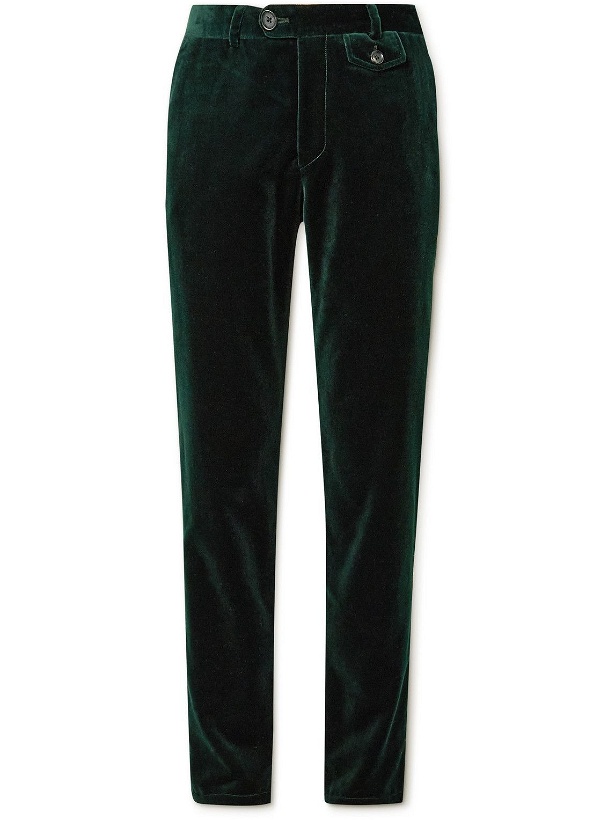 Photo: Oliver Spencer - Fishtail Slim-Fit Cotton-Velvet Suit Trousers - Green