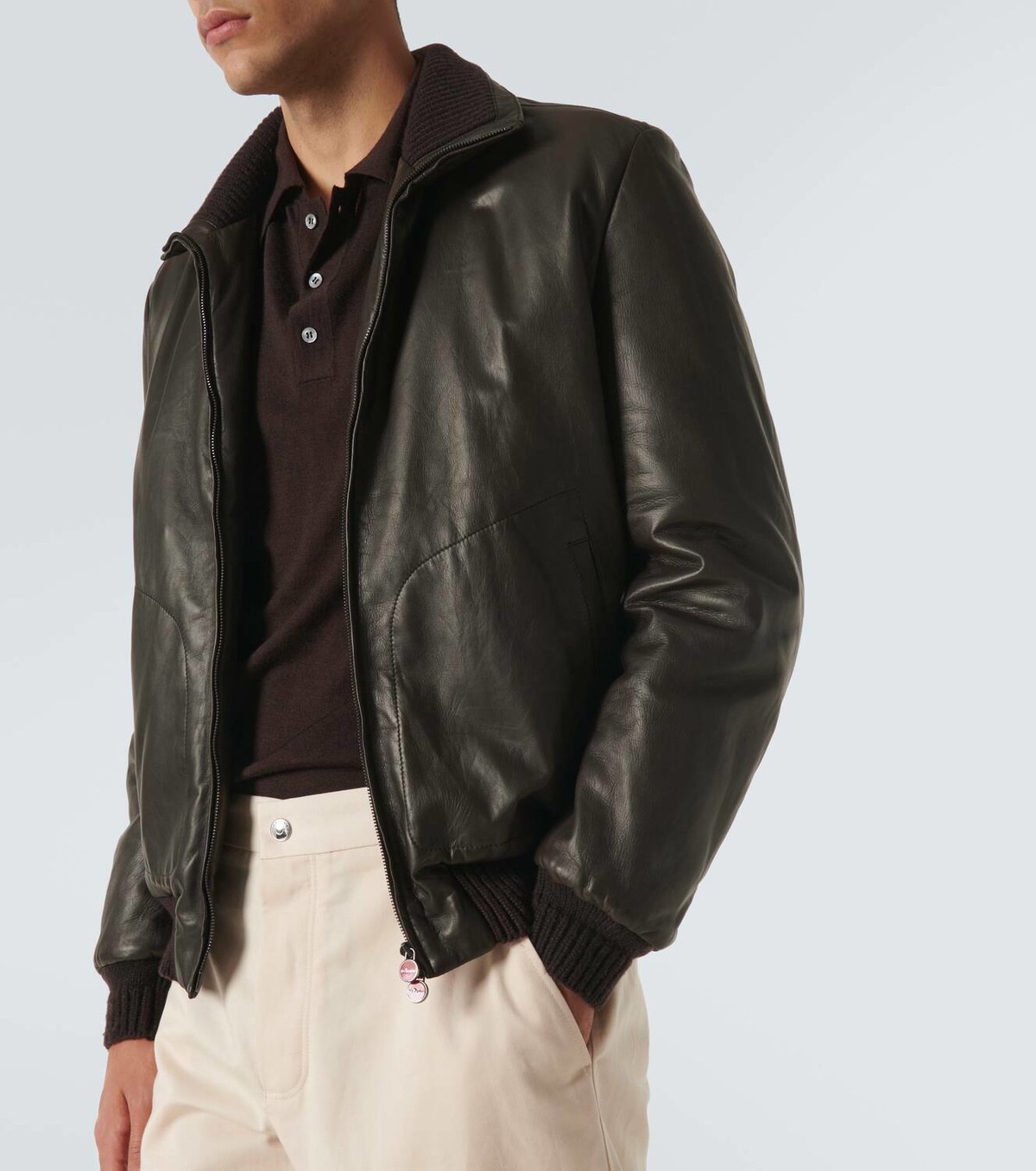 Kiton Cashmere-trimmed leather jacket