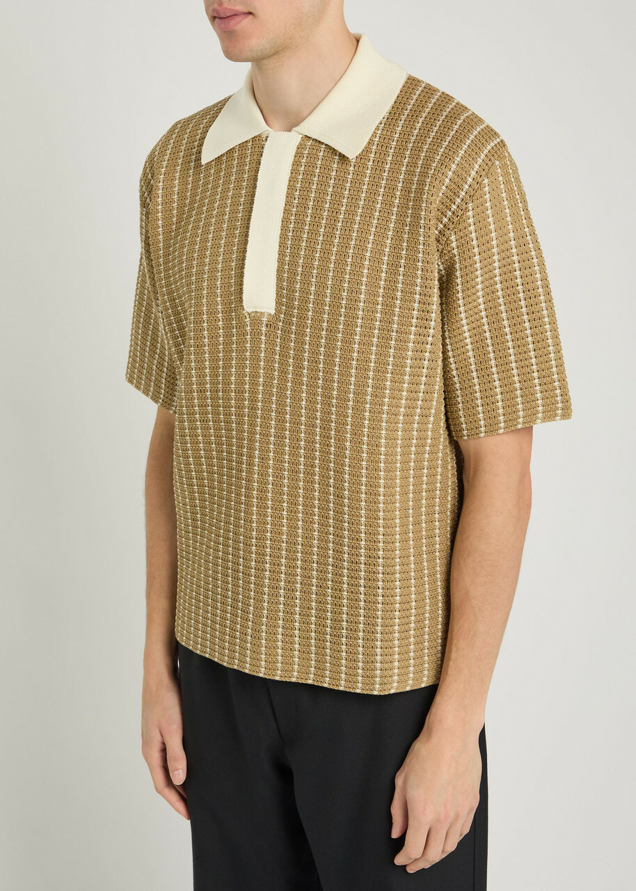 Jil Sander Striped Cotton-knit Polo Shirt Dark Brown