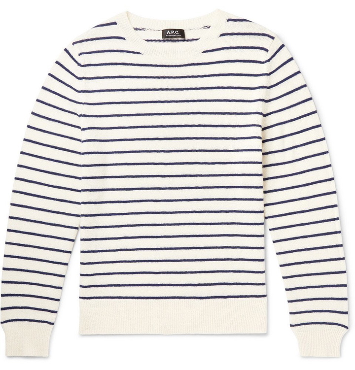 Photo: A.P.C. - Slim-Fit Striped Wool Sweater - White