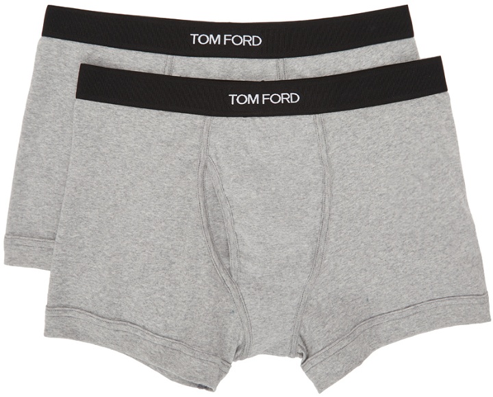 Photo: TOM FORD Two-Pack Grey Jersey Boxer Briefs