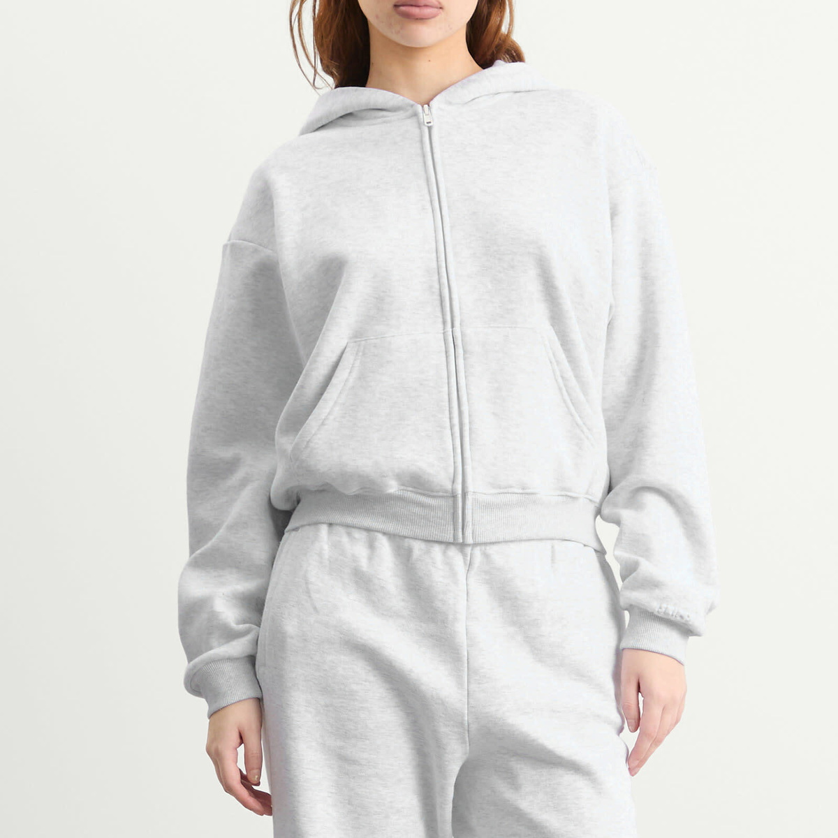 SKIMS Women's Cotton Fleece Classic Zip Up Hoodie in Light Heather Grey