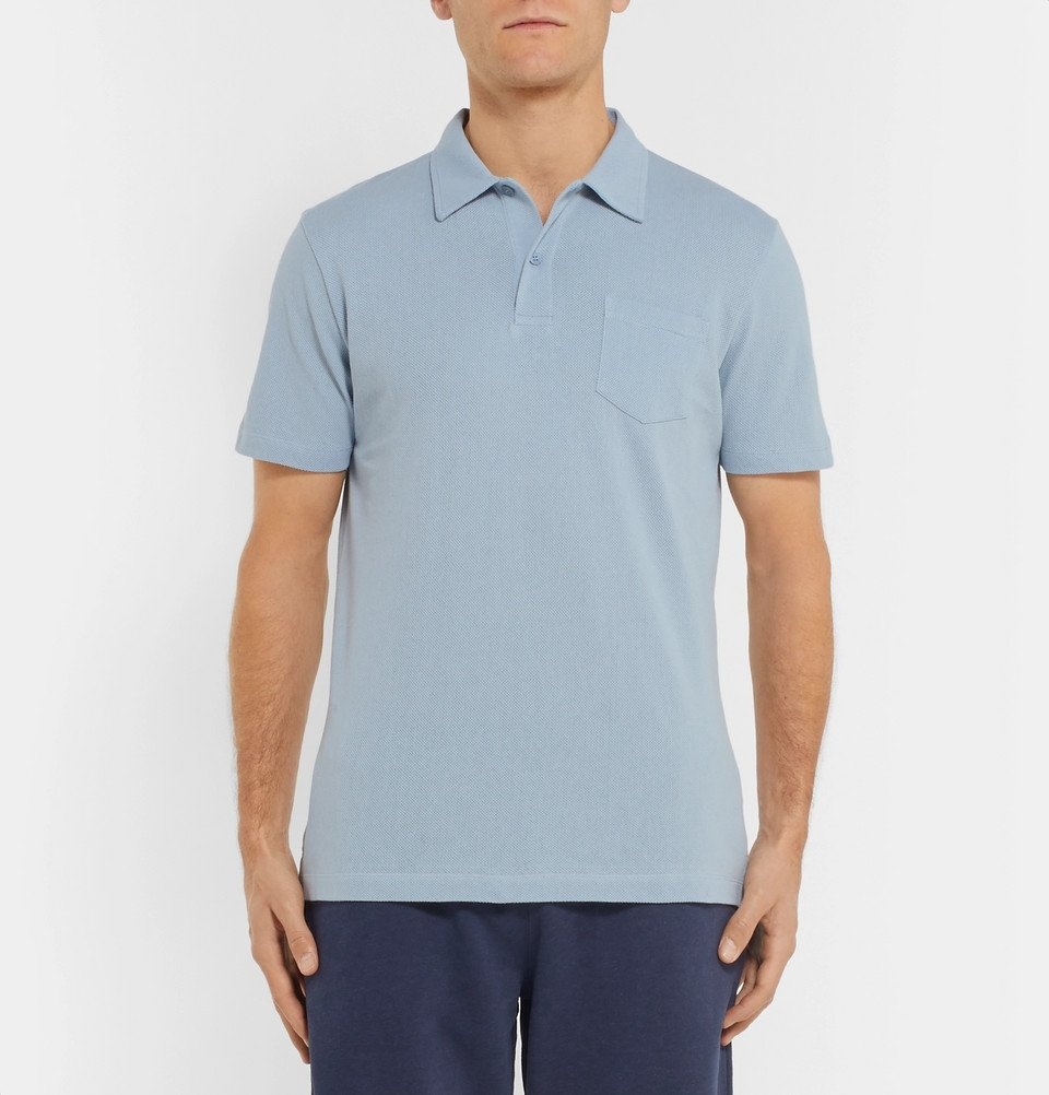 Sunspel - Riviera Slim Fit Cotton-Mesh Polo Shirt - Men - Light blue ...