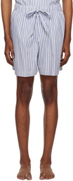 Tekla Off-White & Blue Striped Pyjama Shorts