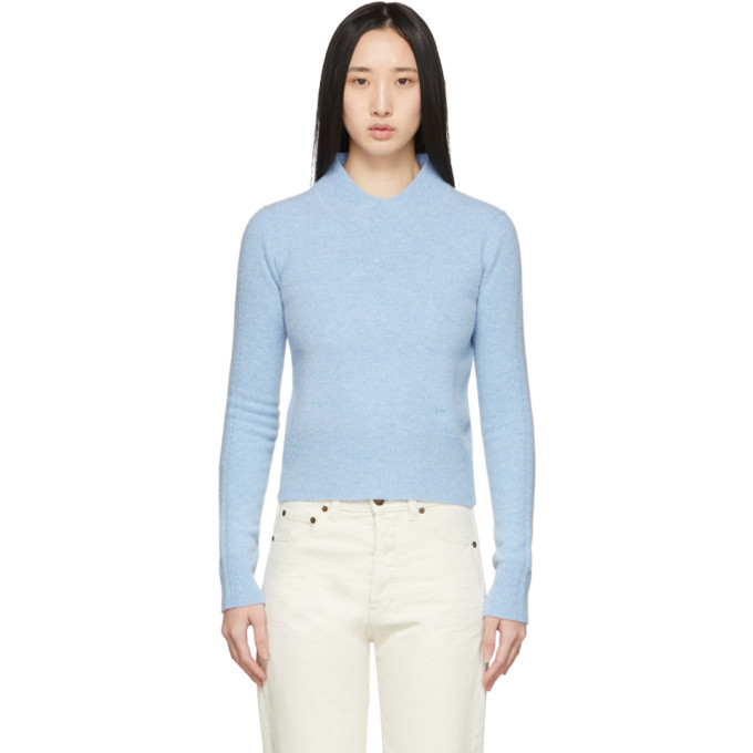 Photo: Victoria Beckham Blue Wool Mock Cropped Sweater