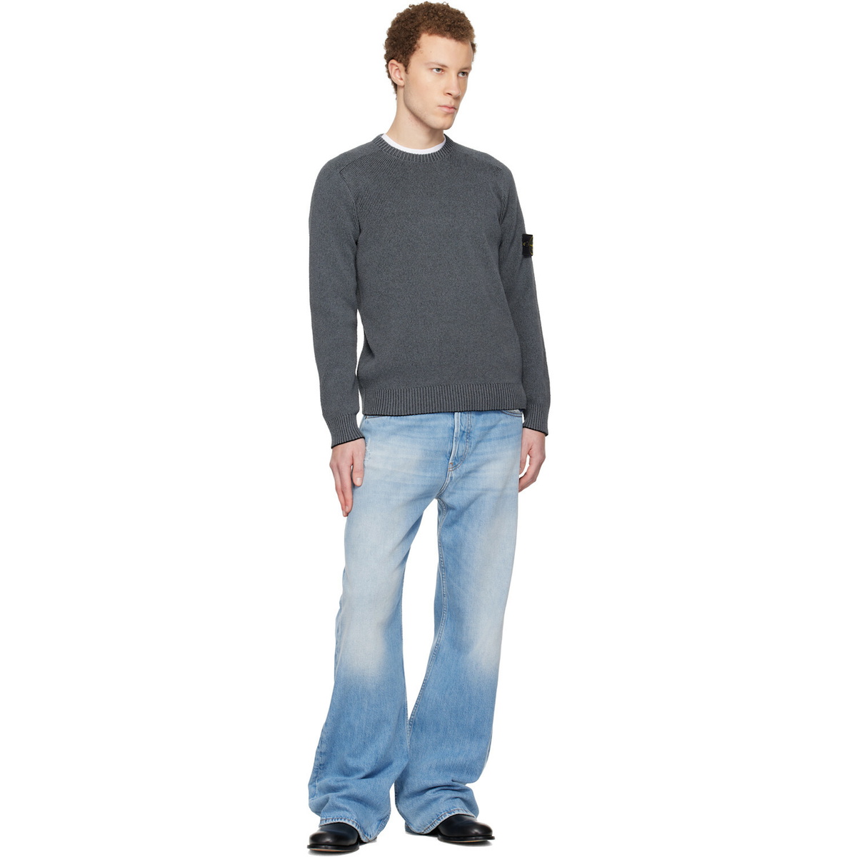 Stone Island Gray 5100033 Plated Rib Cotton Bouclé Sweater