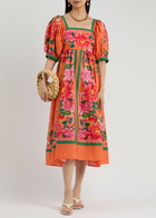Farm Rio Fruit Garden Printed Cotton Midi Dress Orange