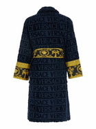 Versace baroque Blue Bathrobe With All-over Logo Print In Cotton Home