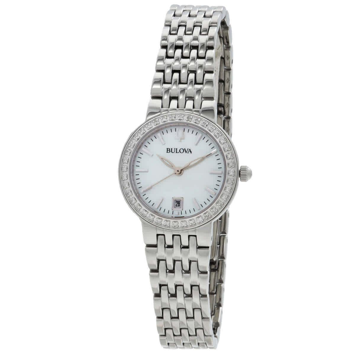 Bulova Quadra Quartz White Mother of Pearl Dial Ladies Watch 96R239