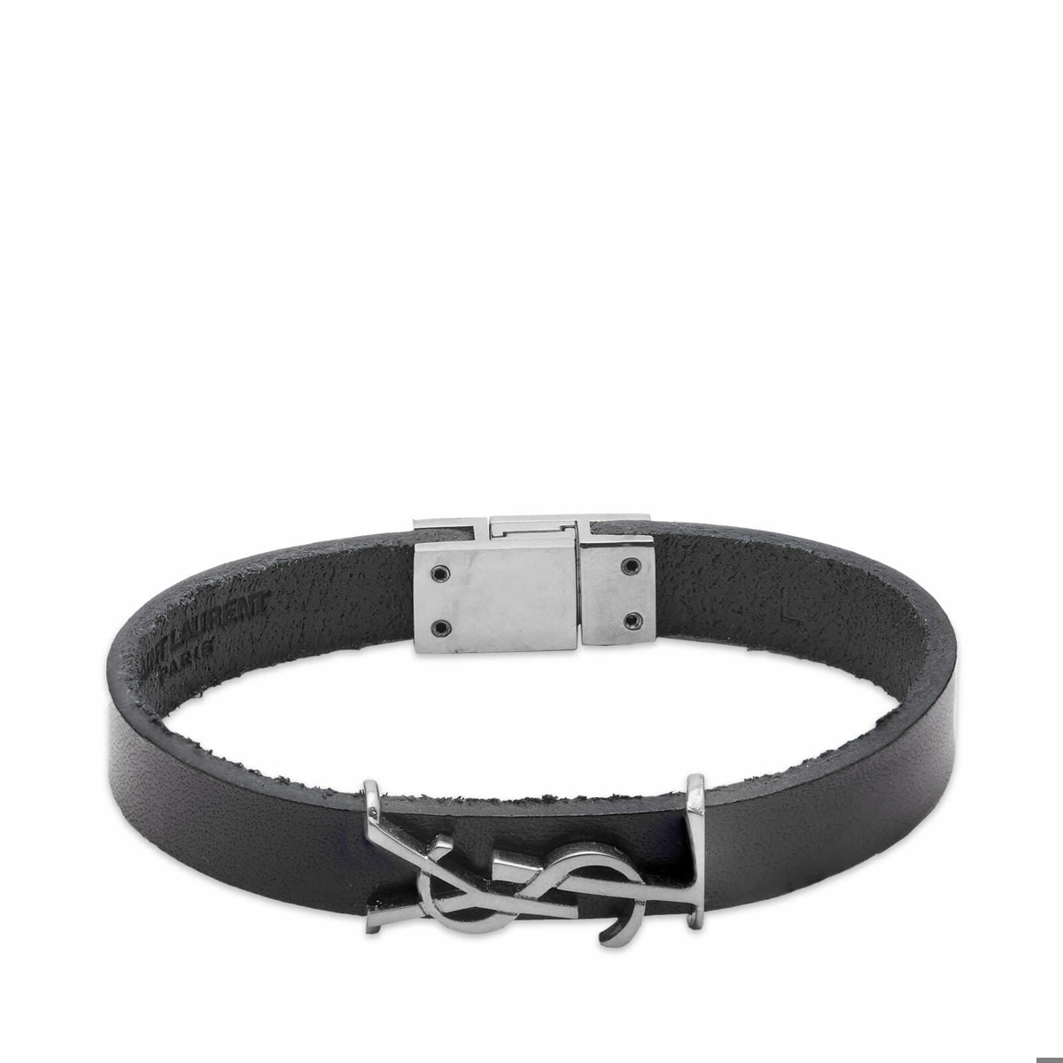 Saint Laurent Men's YSL Logo Single Wrap Bracelet in Black/Silver Saint ...
