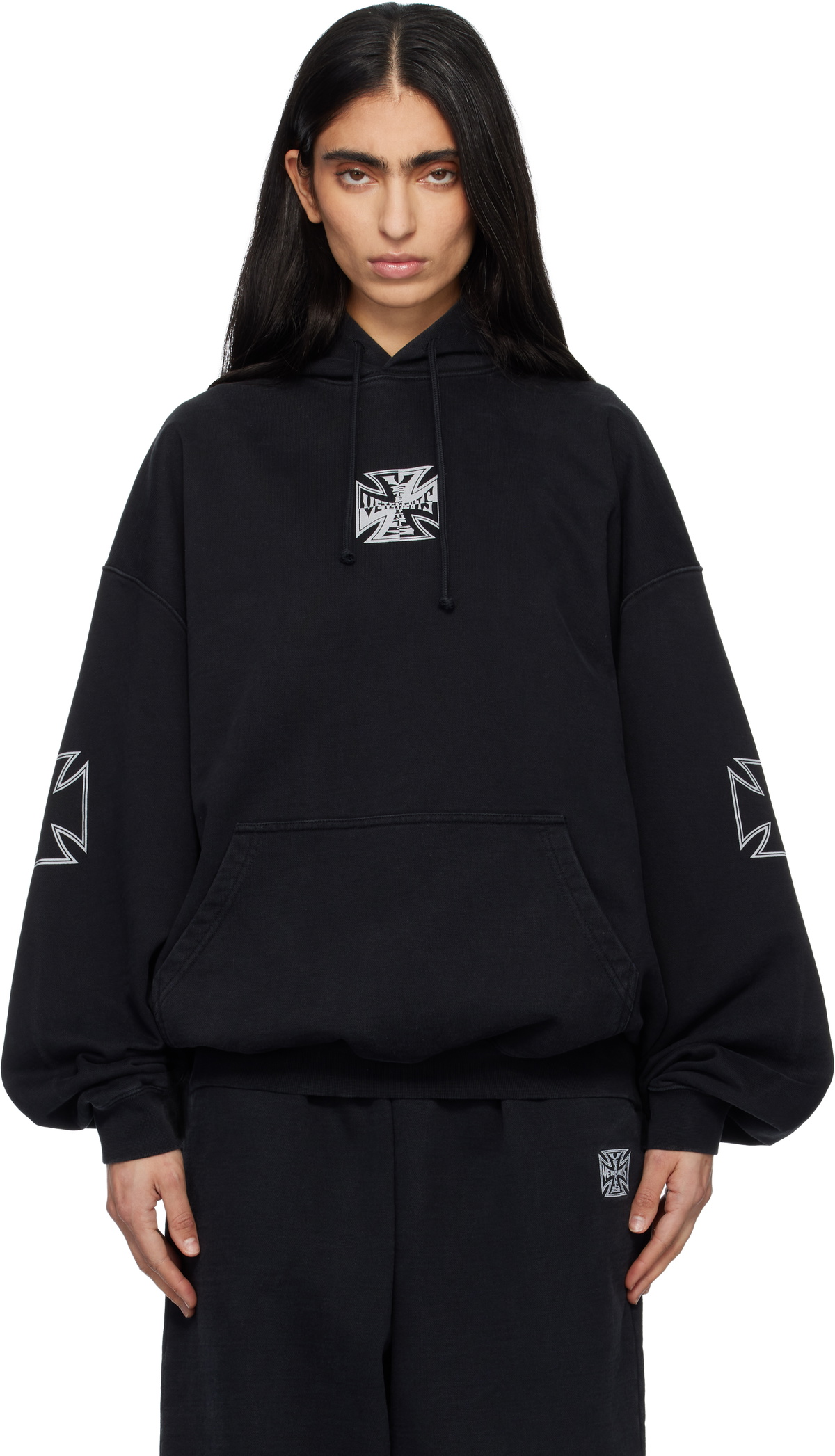 VETEMENTS Black Triple Biker Cross Logo Hoodie