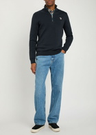PS Paul Smith Appliquéd Half-zip Cotton Jumper Navy