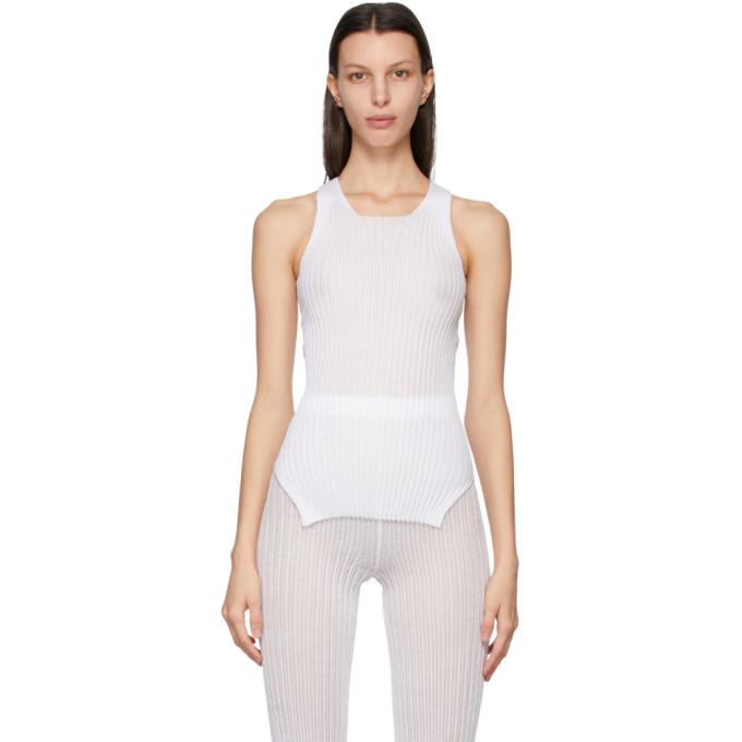 トップス a.roege hove a. roege hove White Asymmetric Slit Tank Top a. roege hove