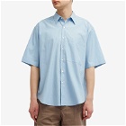 Auralee Men's Washed Finx Short Sleeve Shirt in Sax Blue