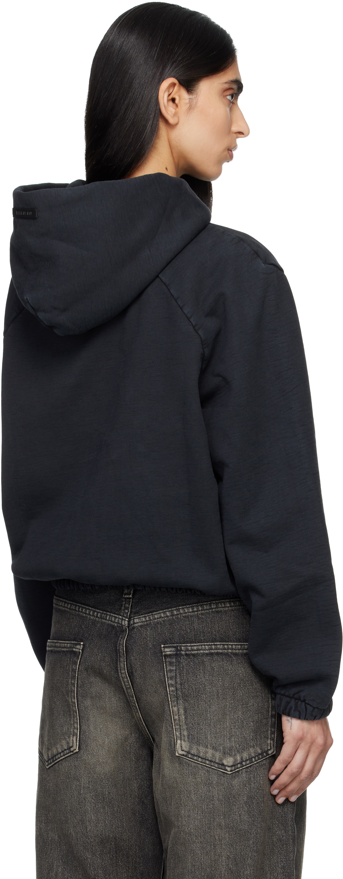 Fear of God Black Sunfaded Classic Half Raglan Fleece Hoodie