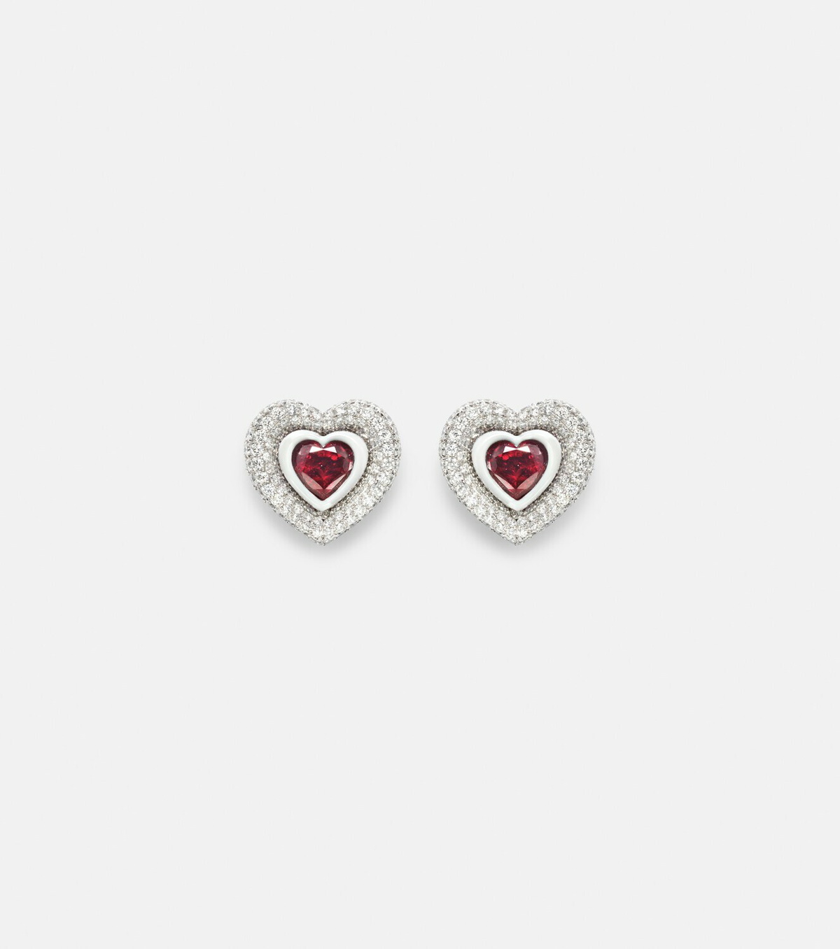 Kamyen Heart 18kt white gold earrings with diamonds and rubies