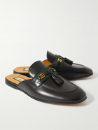 GUCCI - Webbing-Trimmed Leather Tasselled Backless Loafers - Black