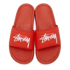 Nike Red Stussy Edition Benassi Sandals