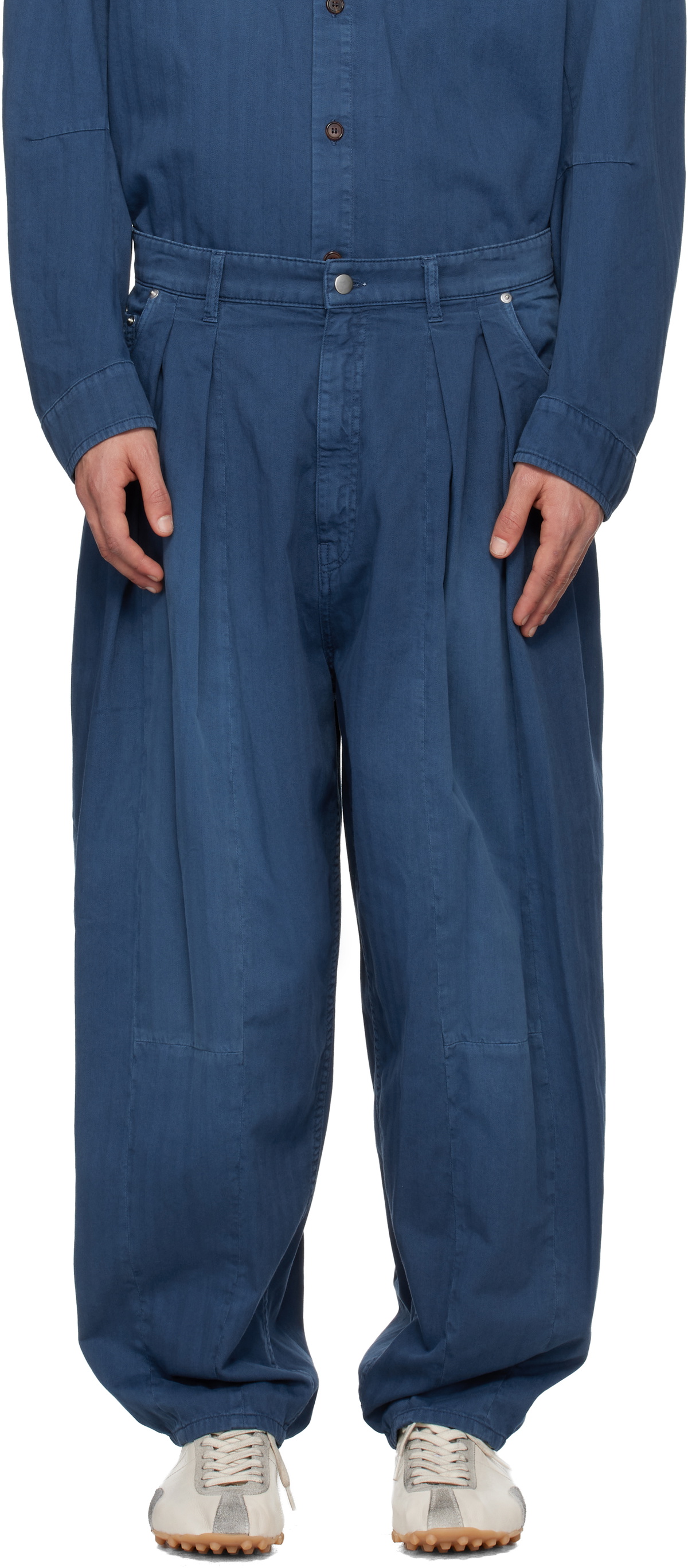 Hed Mayner Blue Pleated Jeans Hed Mayner