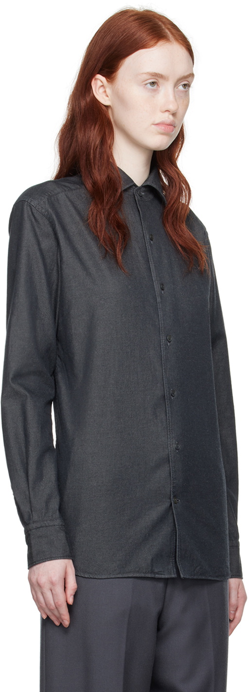 ZEGNA Gray Cashco Denim Shirt