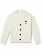 AMI PARIS - Logo-Embroidered Cotton and Merino Wool-Blend Cardigan - White