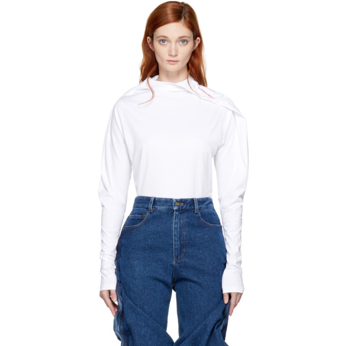 Y/Project White Long Sleeve Fold Over T-Shirt Y/Project