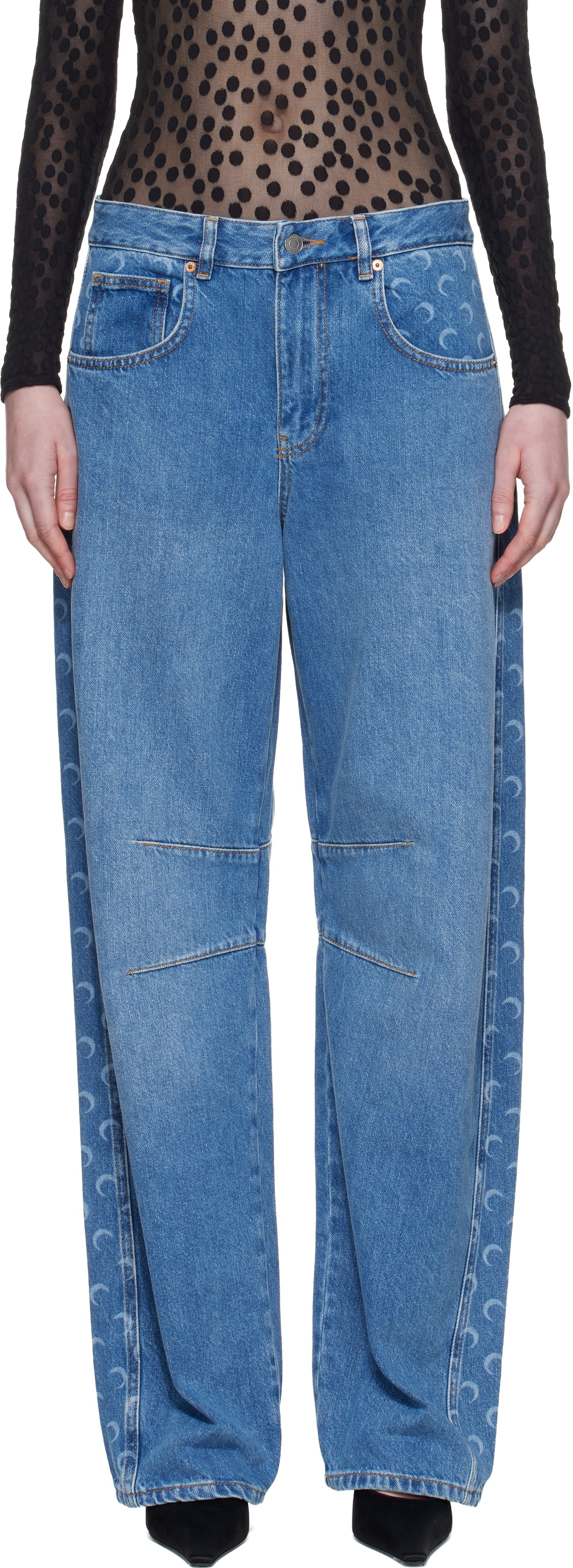 Marine Serre Blue Barrel Denim Jeans