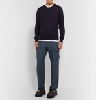 Maison Margiela - Suede Elbow-Patch Cotton and Wool-Blend Sweater - Navy