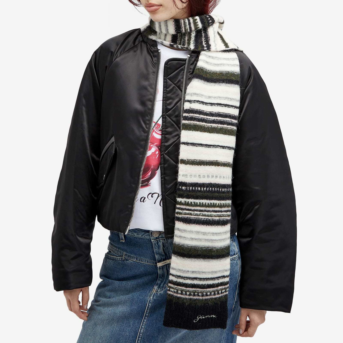 関税送料込♪Ganni/Striped Soft Wool Scarf Black 関税送料込♪Ganni/Striped Soft Wool Scarf Black