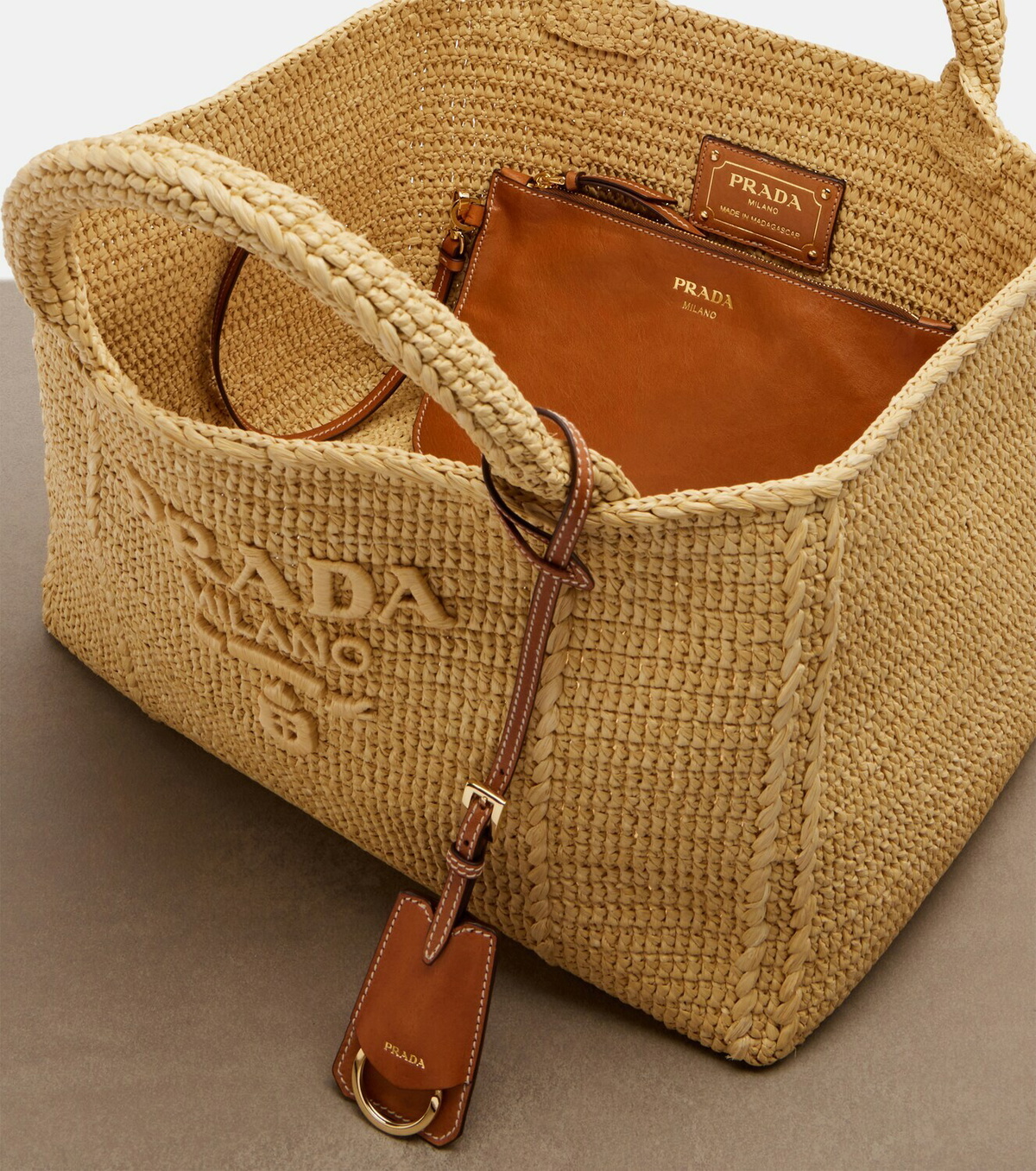 Prada Medium raffia-effect shopper