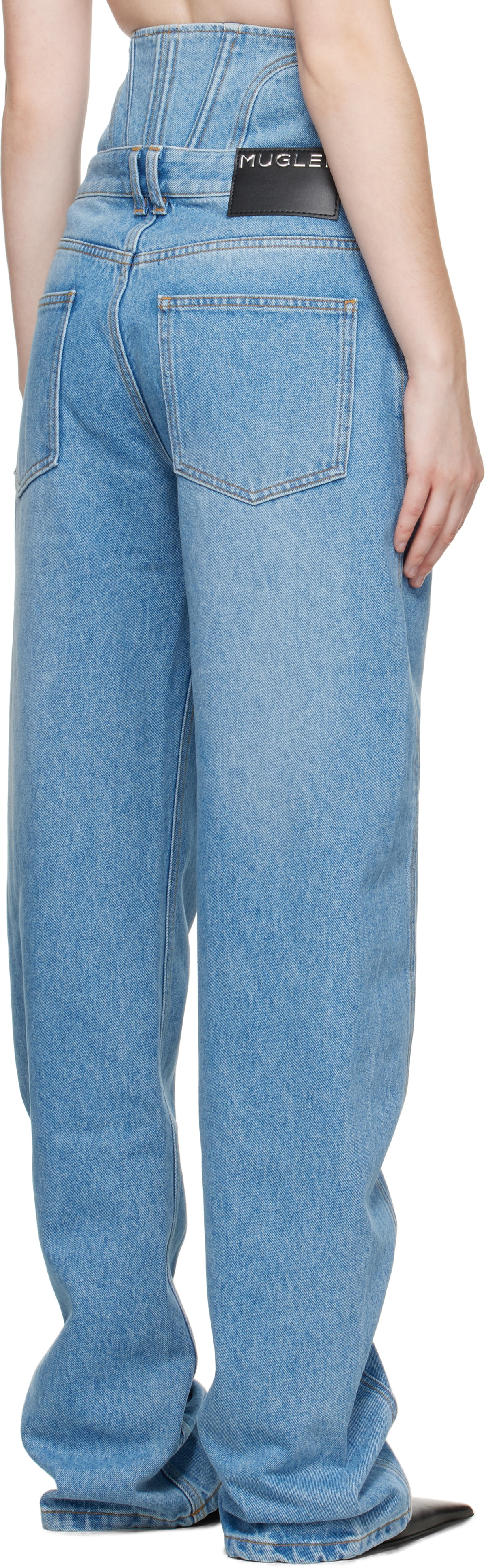 Mugler Blue High-Waisted Corset Jeans