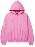 Balenciaga - Molleton Bouclette Logo-Embroidered Distressed Cotton-Jersey Zip-Up Hoodie - Pink