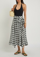 Lisa Marie Fernandez Checked Belted Linen-blend Midi Skirt Beige