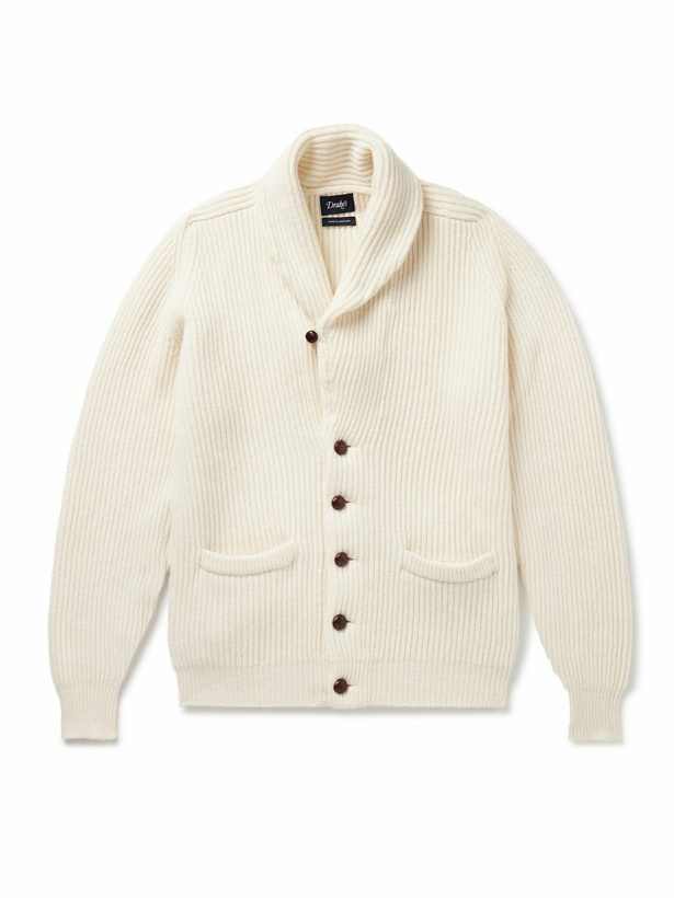 Photo: Drake's - Shawl-Collar Ribbed Wool Cardigan - White