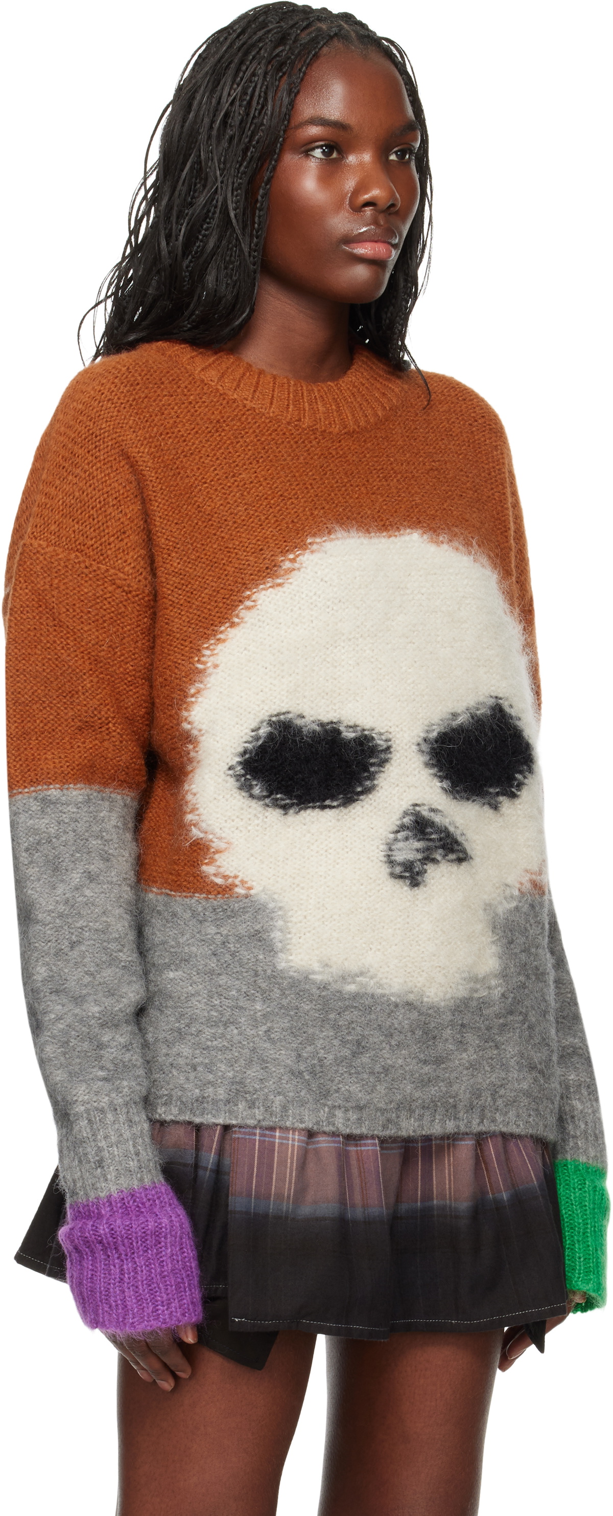 ERL Orange Mohair Skull Intarsia Sweater