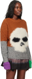 ERL Orange Mohair Skull Intarsia Sweater