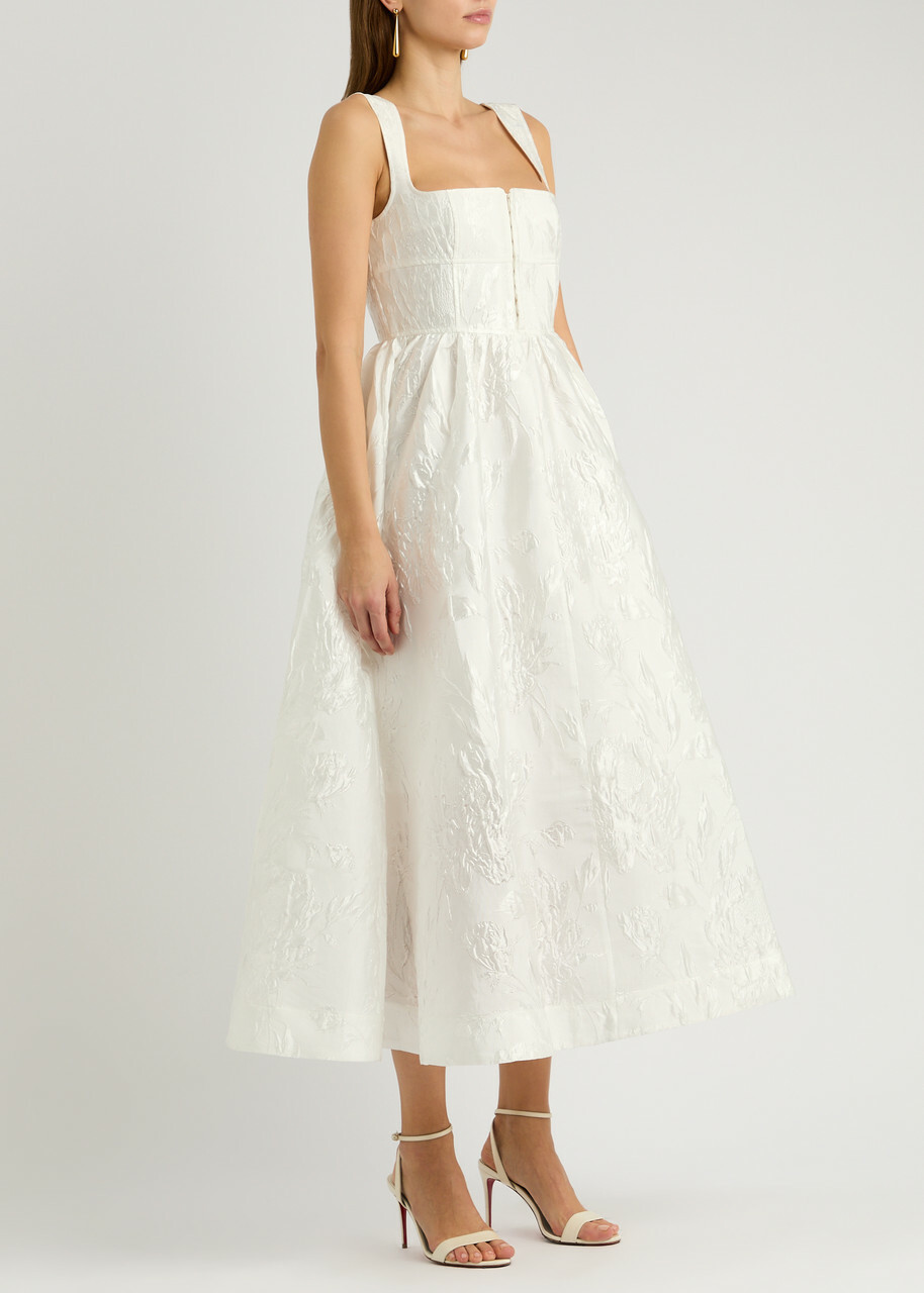 Clea Anton Floral-jacquard Twill Midi Dress White