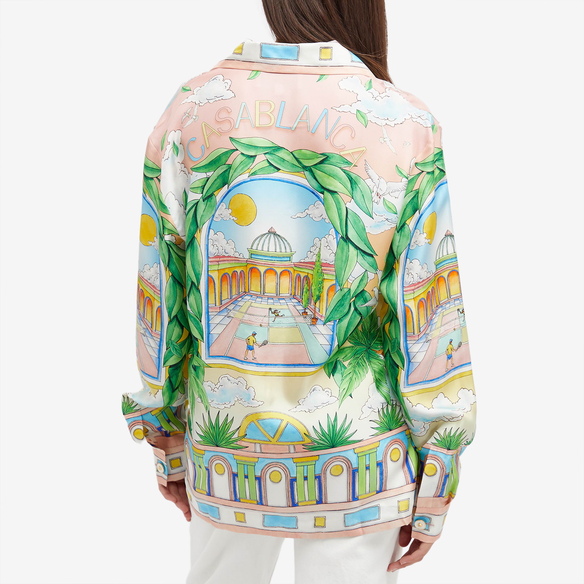 Casablanca Women's Cuban Collar Long Sleeve Shirt in Multi