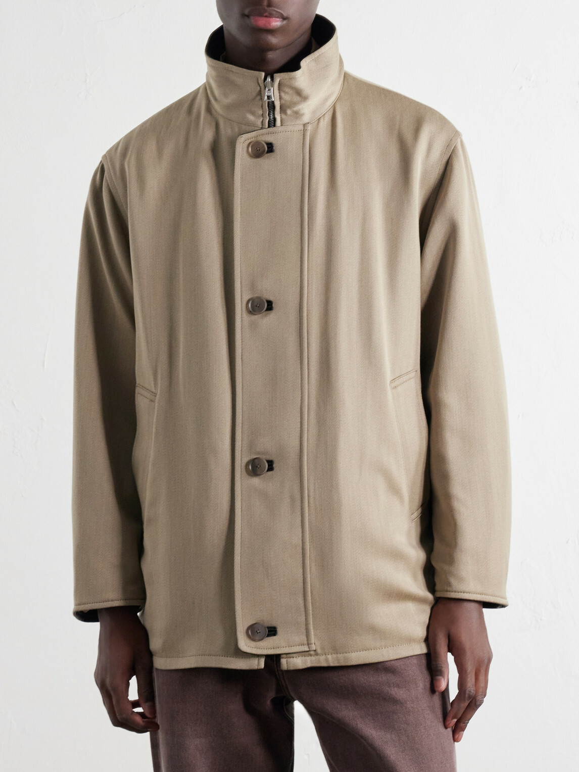 Auralee - Reversible Wool-Twill and Leather Jacket - Neutrals