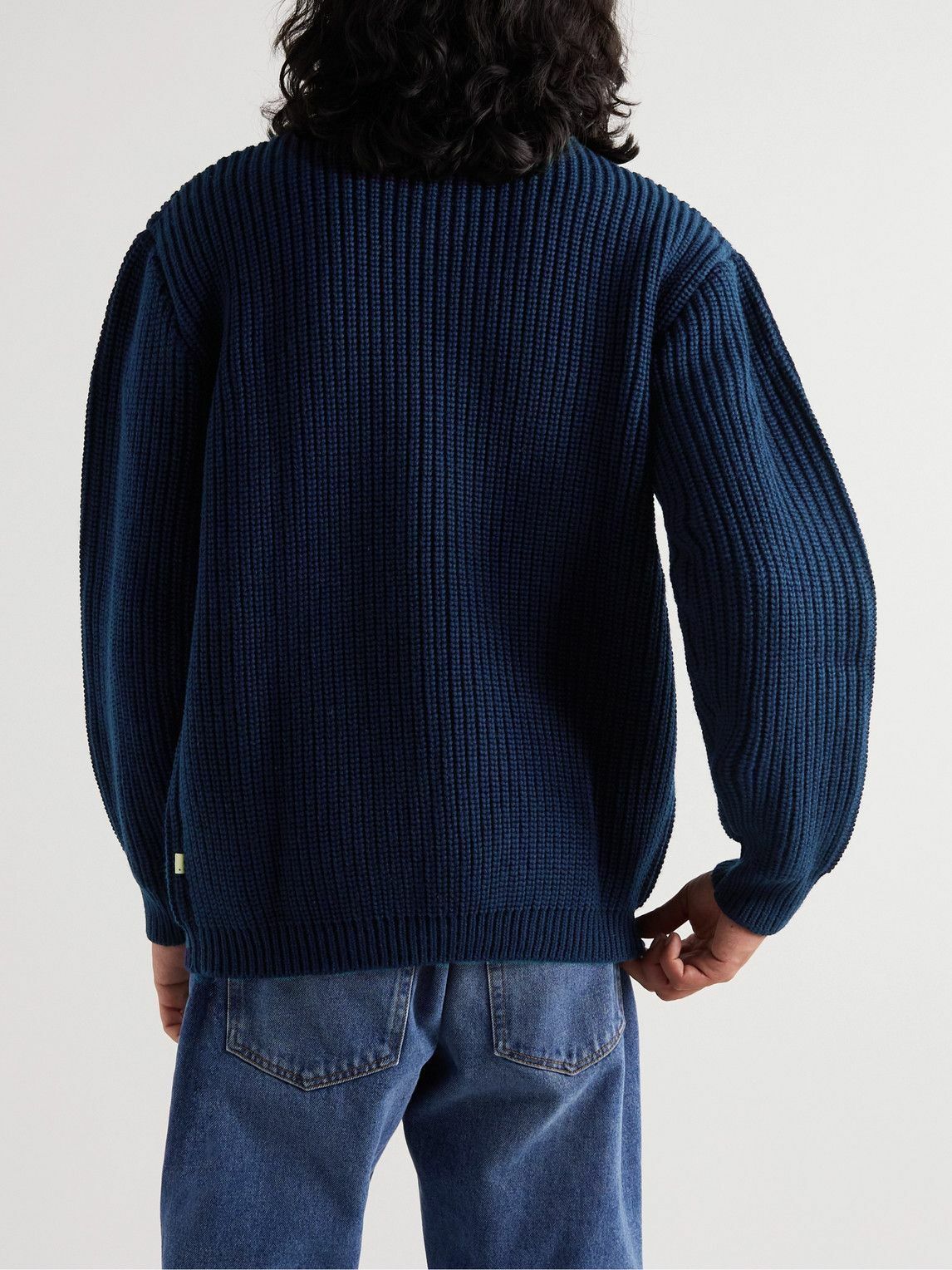 Bellerose Allip Ribbed Wool Zip-Up Sweater Blue Bellerose
