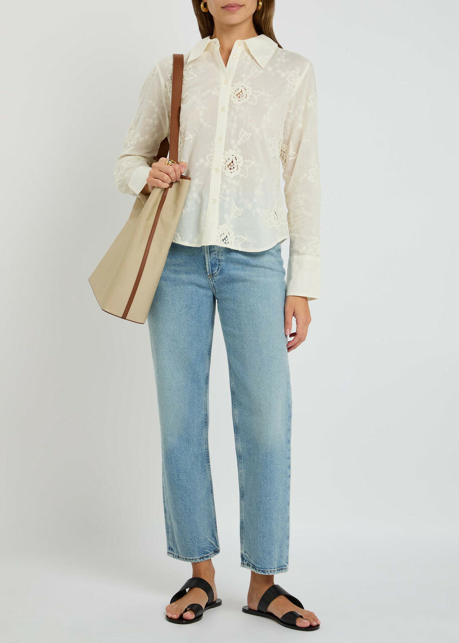Skall Studio Fauna Floral-embroidered Cotton Shirt Cream