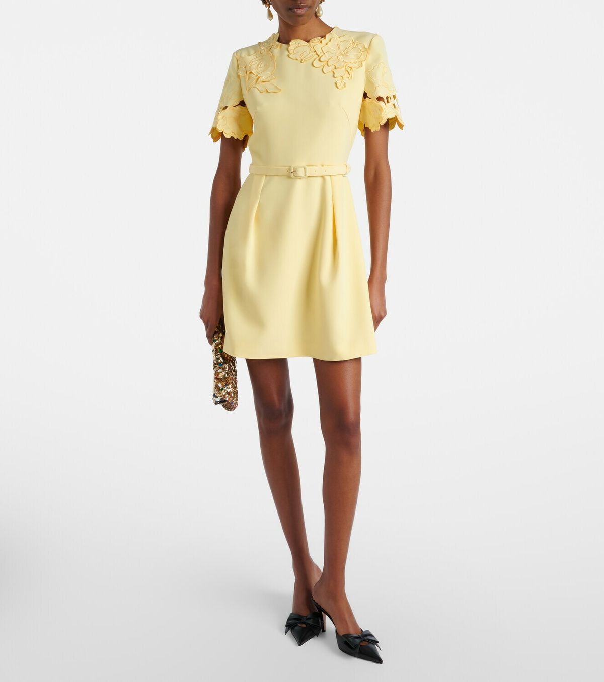 Leo Lin Aurelie belted floral-appliqué minidress