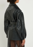 Simone Rocha Puff Sleeve Belted Leather Biker Jacket Black