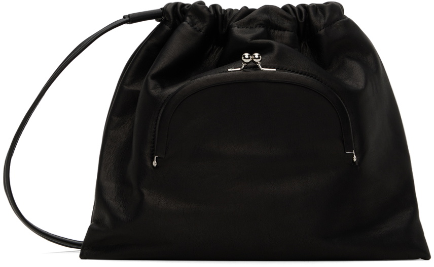 Y's Black Soft Leather Metal Clasp Pochette Bag
