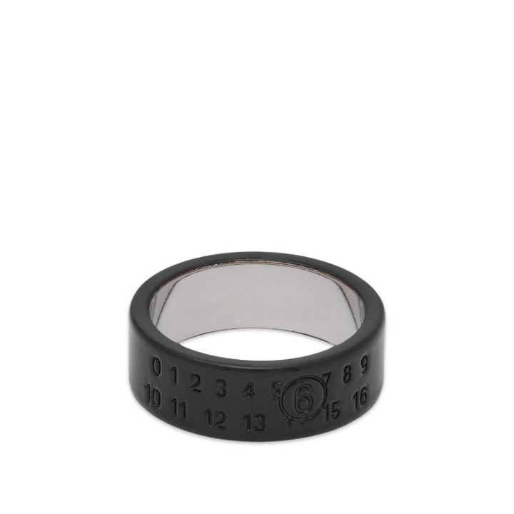 Photo: MM6 Maison Margiela Men's 6 Logo Band Ring in Black/Palladio Polished