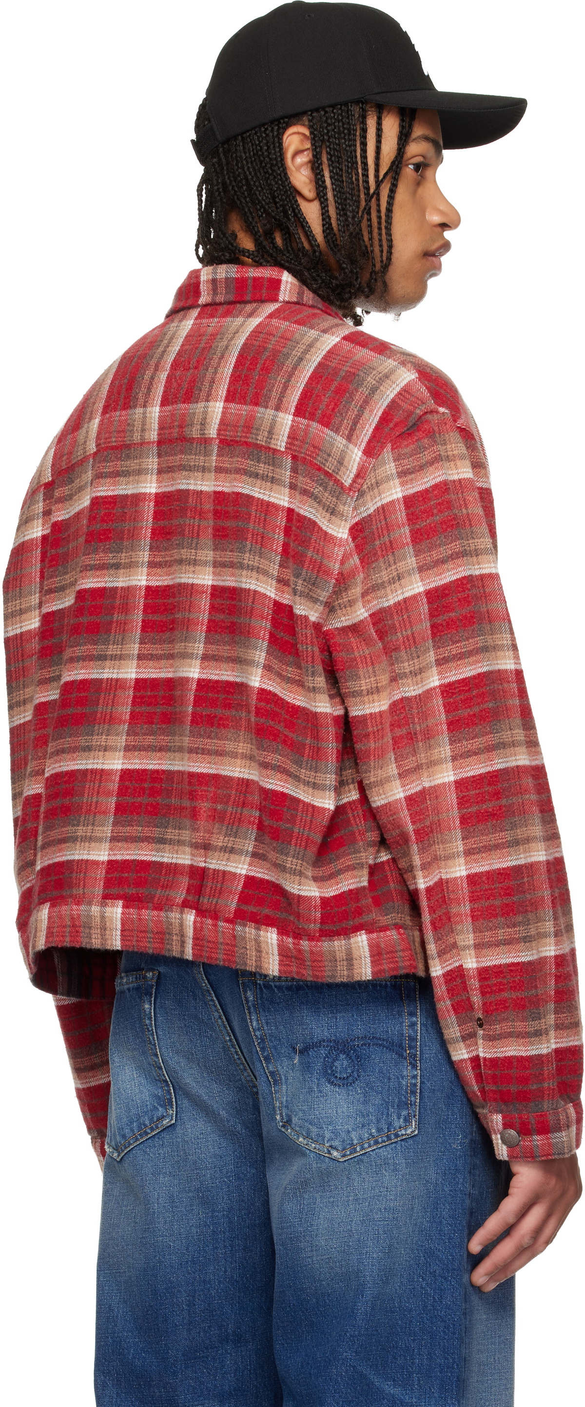 R13 Red Relaxed Pleated Trucker Jacket