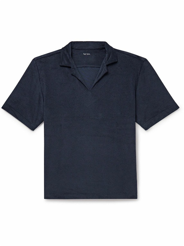 Photo: Paul Smith - Logo-Appliquéd Striped Cotton-Blend Terry Polo Shirt - Blue