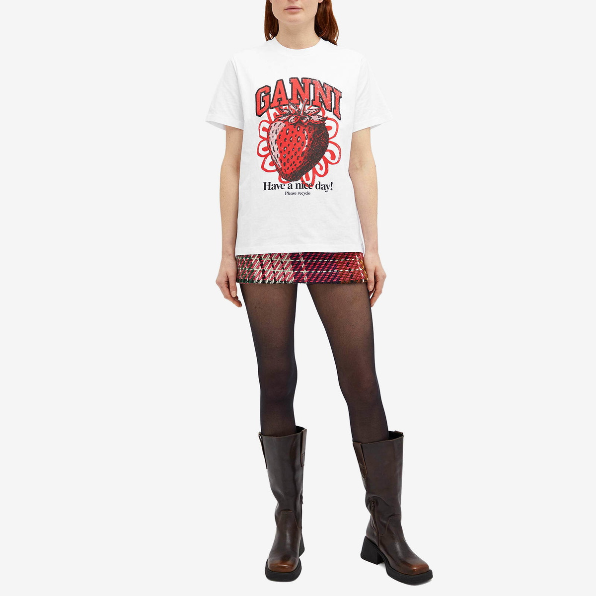 GANNI ストロベリーTシャツ GANNI Women's Strawberry Relaxed T-Shirt in White GANNI