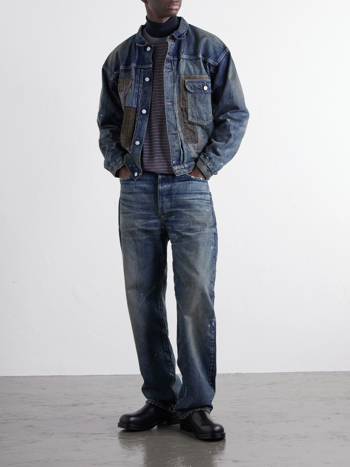 Junya Watanabe - Distressed Paint-Splattered Flared Jeans - Blue